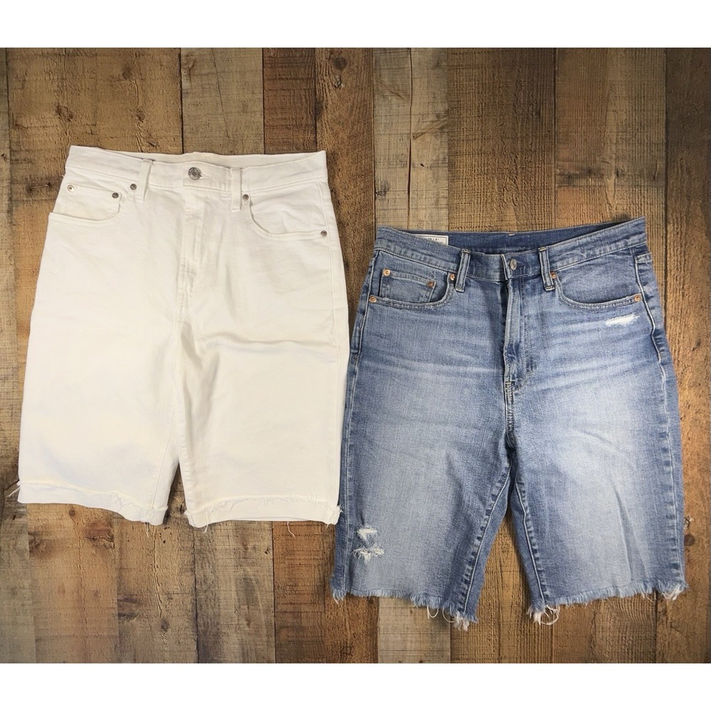 LOT OF 2 GAP Bermuda Shorts Women's 29/8T High Rise Denim White Blue Jean